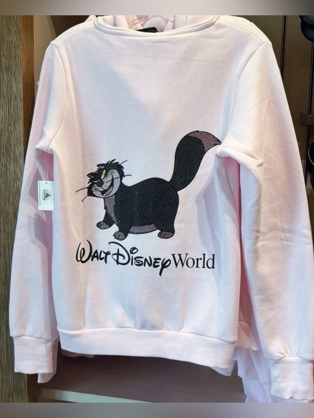 M NWT 2026 Walt Disney World Lucifer Cat Rhinestone Pink Zip Up Hoodie Crystal